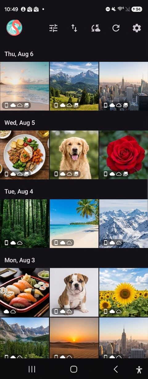 Photomingo gallery showing photos from every source in one timeline