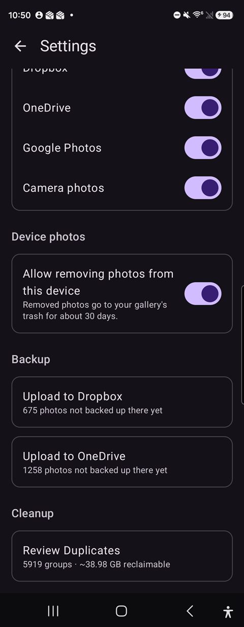 Backup and cleanup settings with per-cloud missing counts